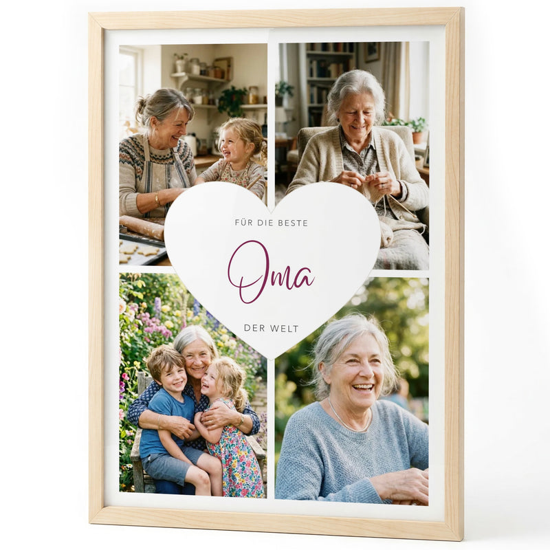 Fotocollage Herz Oma mit vier Fotos im Holzrahmen