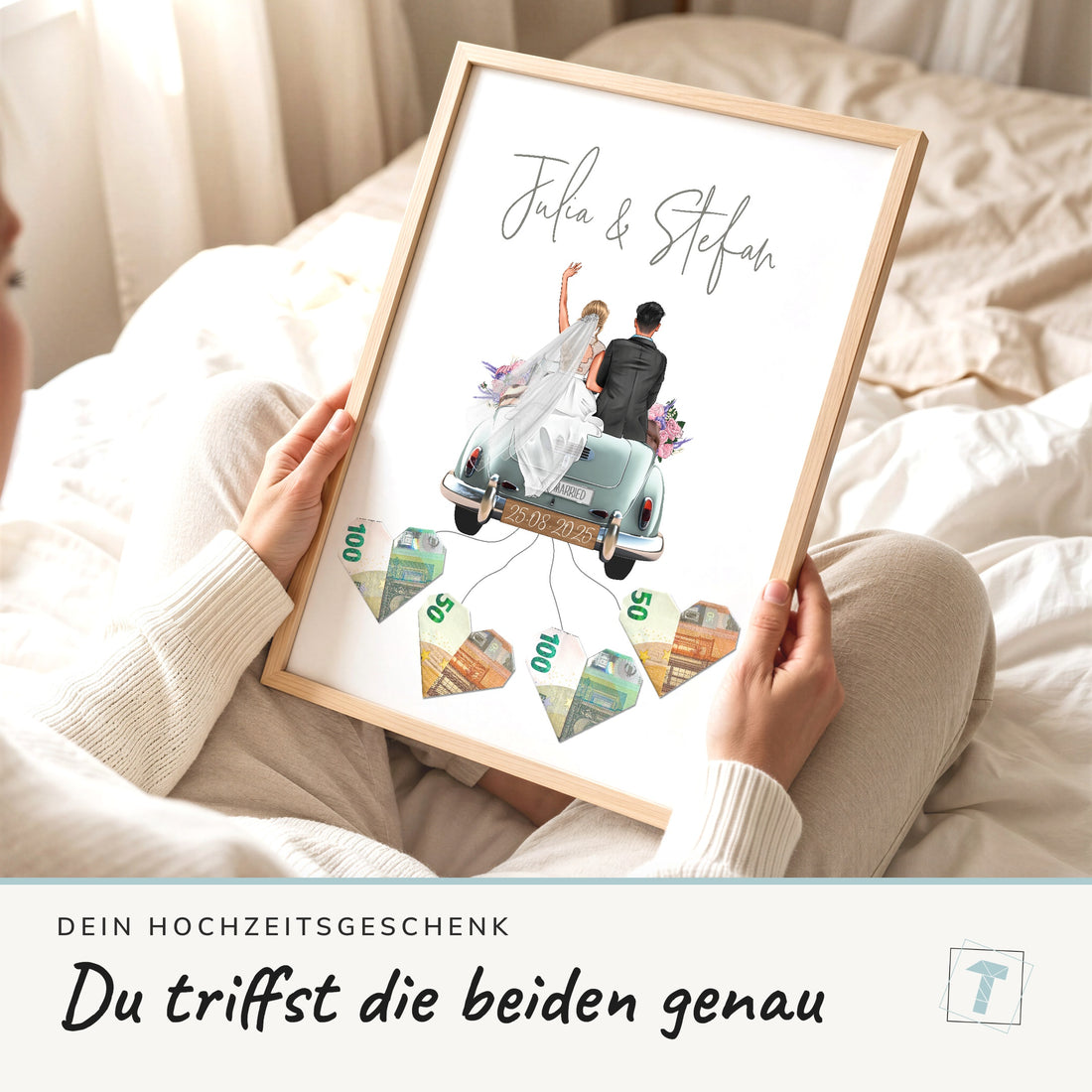 Personalisiertes Geldgeschenk - Brautpaar in Hochzeitsauto "Old Car"