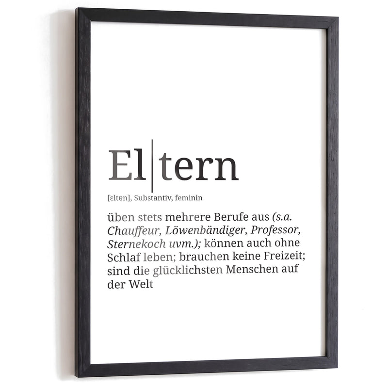 Eltern als Definition Poster im schwarzen Holzrahmen