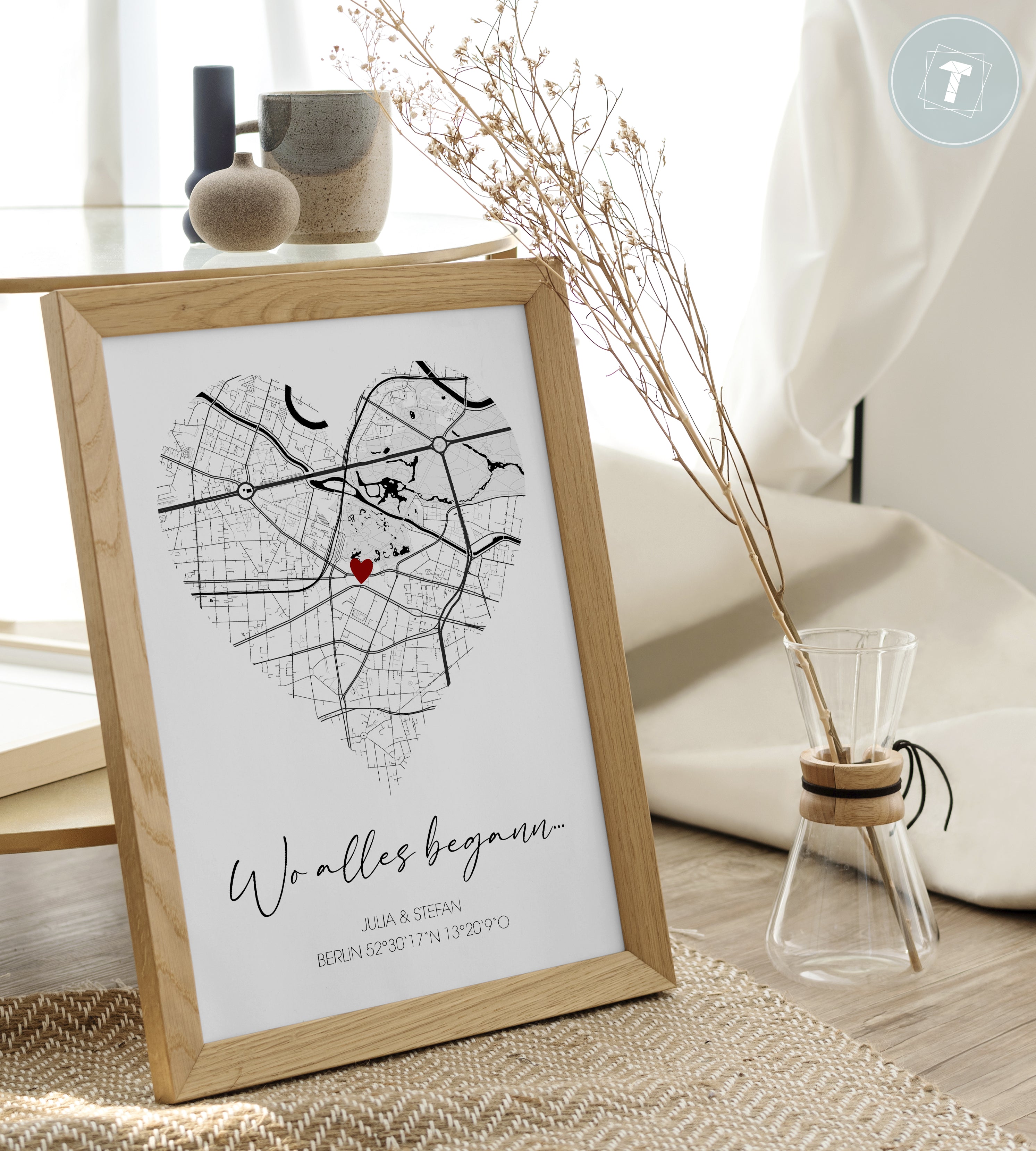 Karten-Poster in Herzform - "Wo alles begann"