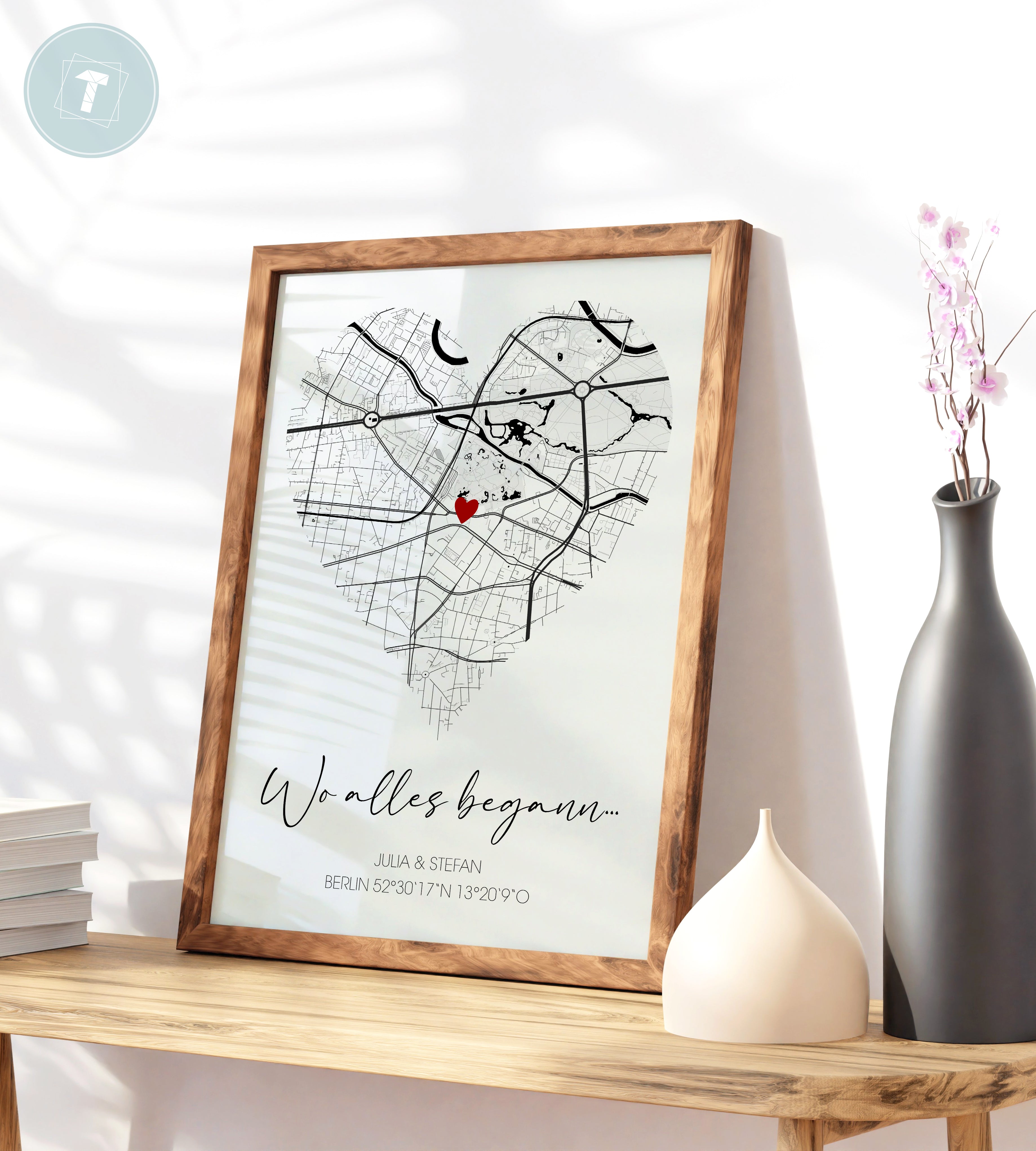 Karten-Poster in Herzform - "Wo alles begann"