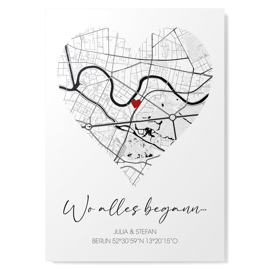 Karten-Poster in Herzform - "Wo alles begann"