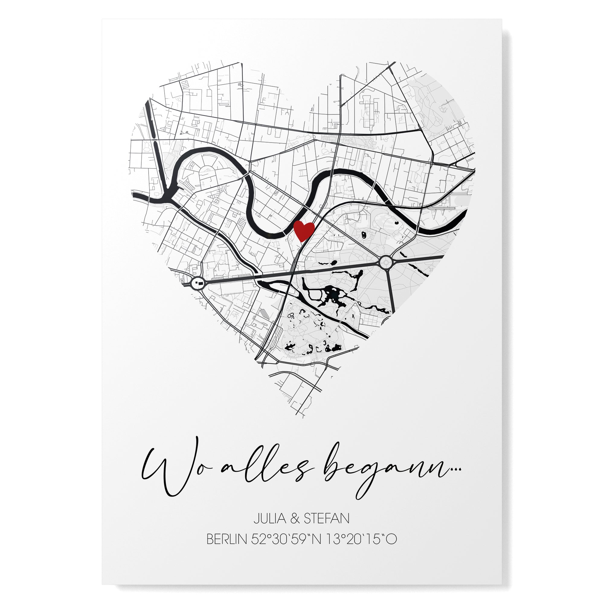 Karten-Poster in Herzform - "Wo alles begann"
