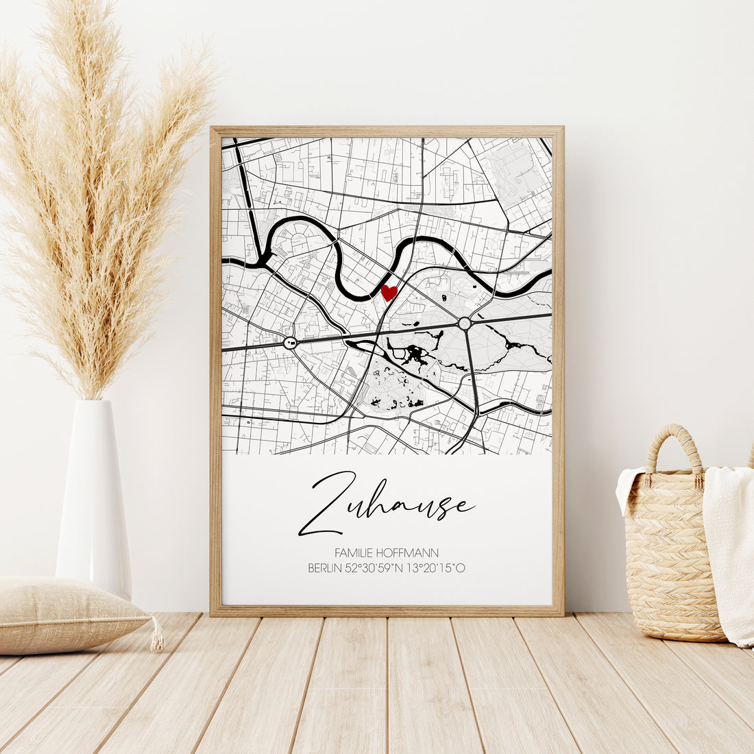 Koordinatenposter "Zuhause" mit Stadtkarte
