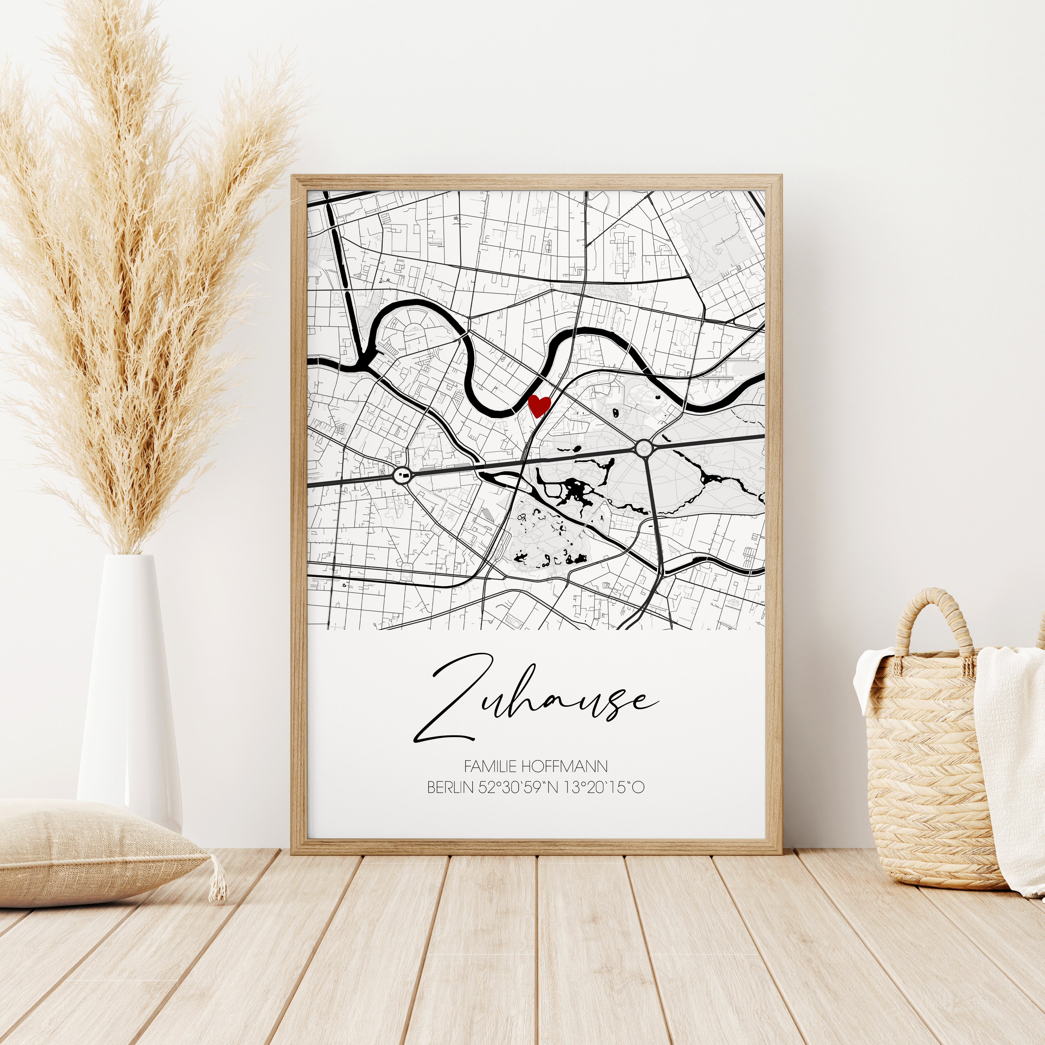 Koordinatenposter "Zuhause" mit Stadtkarte