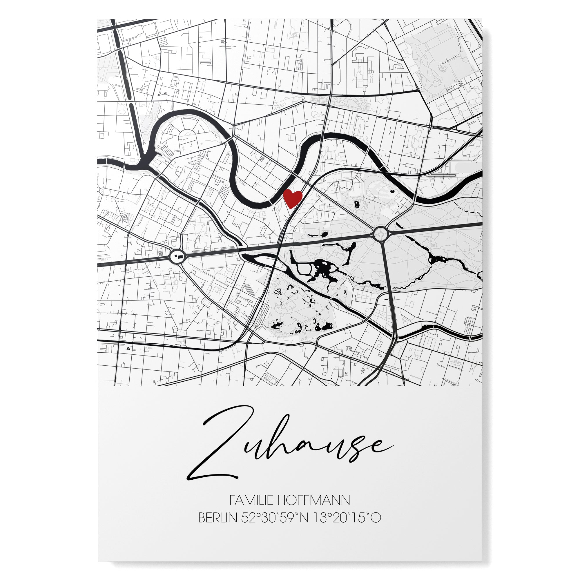 Koordinatenposter "Zuhause" mit Stadtkarte