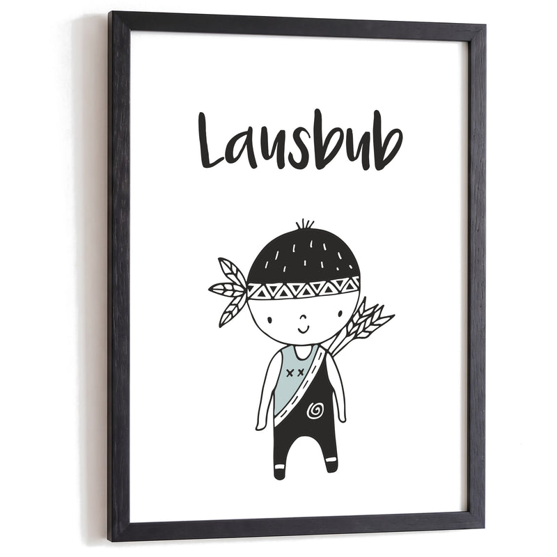 Kinderposter Lausbub im schwarzen Holzrahmen