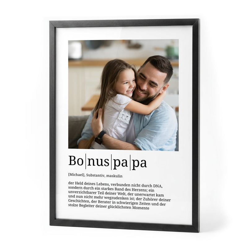 Bonuspapa: Definitionsposter mit eigenem Foto, gerahmt