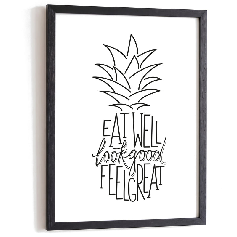 Typografie Poster Ananas im schwarzen Holzrahmen
