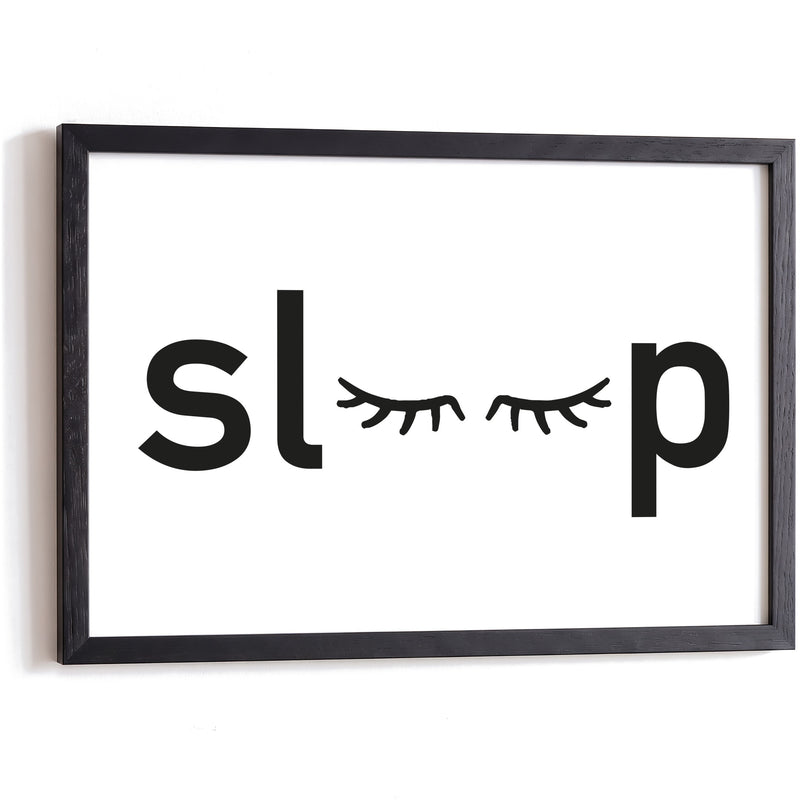 Typografie Poster Sleep im schwarzen Holzrahmen