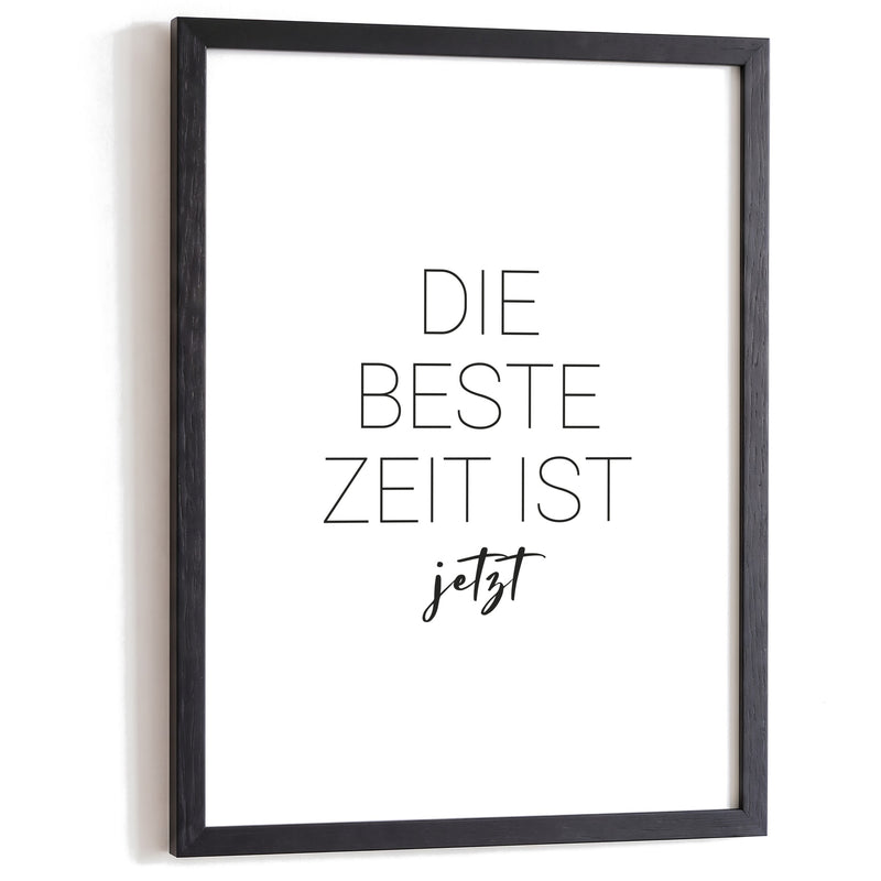 Typografie Poster Beste Zeit im schwarzen Holzrahmen