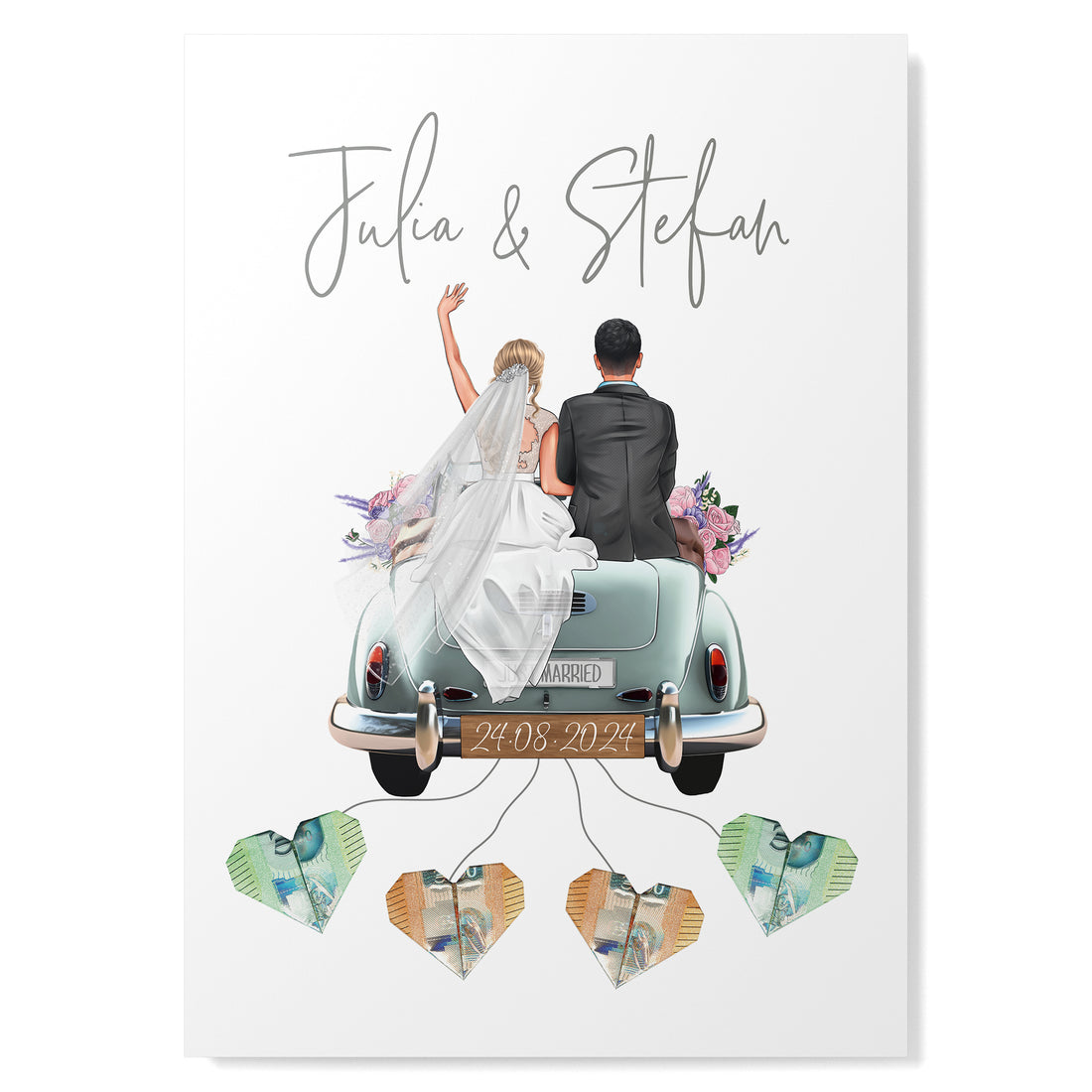 Personalisiertes Geldgeschenk - Brautpaar in Hochzeitsauto "Old Car"