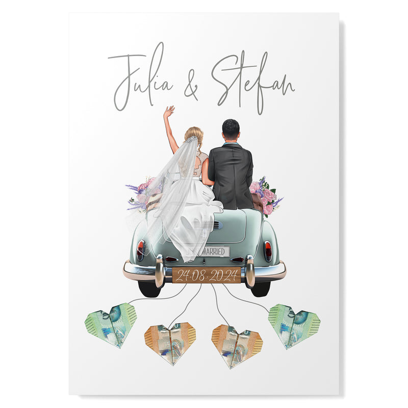 Personalisiertes Geldgeschenk - Brautpaar in Hochzeitsauto "Old Car"