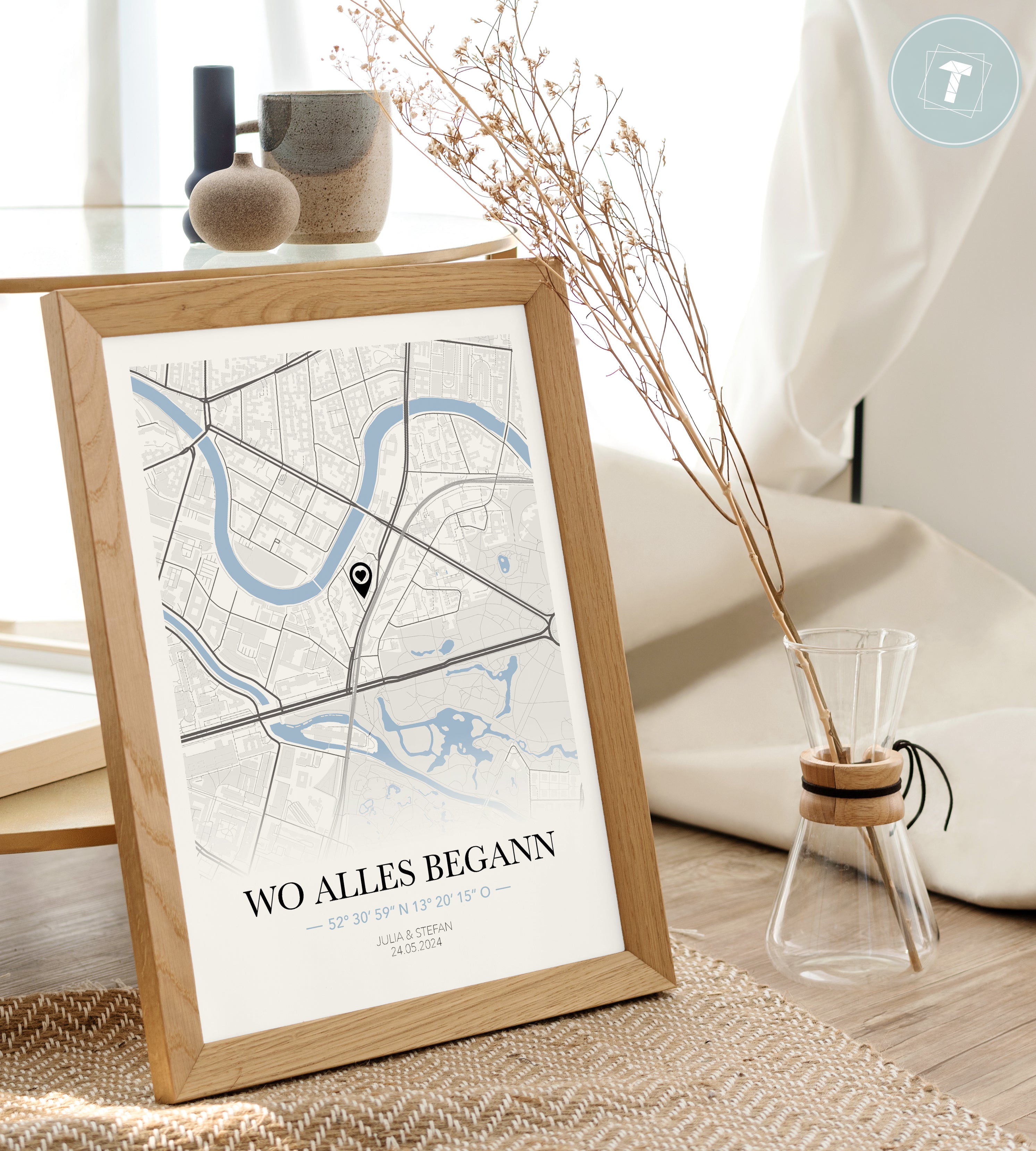 Koordinatenposter "Wo alles begann" minimal Design