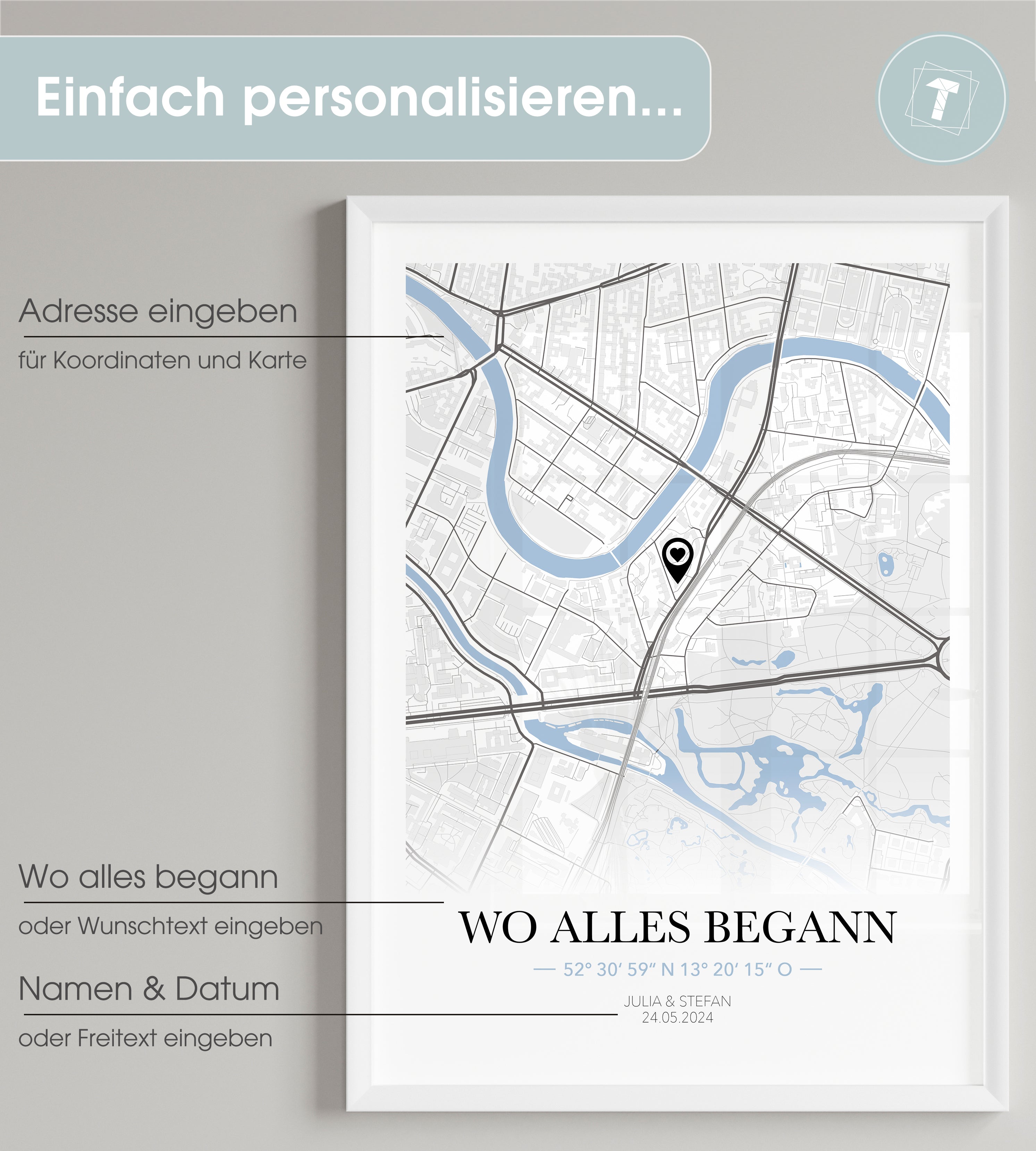Koordinatenposter "Wo alles begann" minimal Design