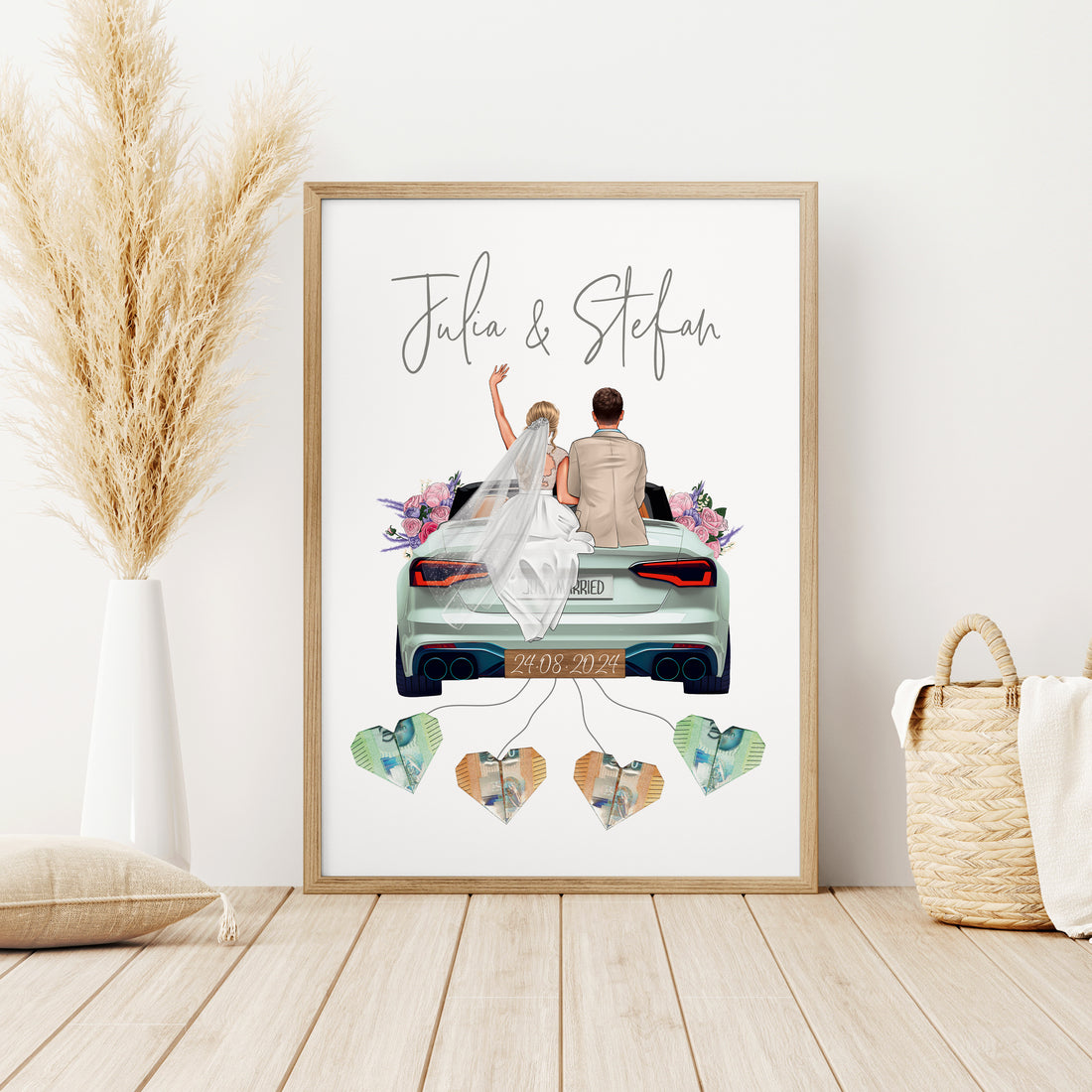 Personalisiertes Geldgeschenk - Brautpaar in Hochzeitsauto "New Car"