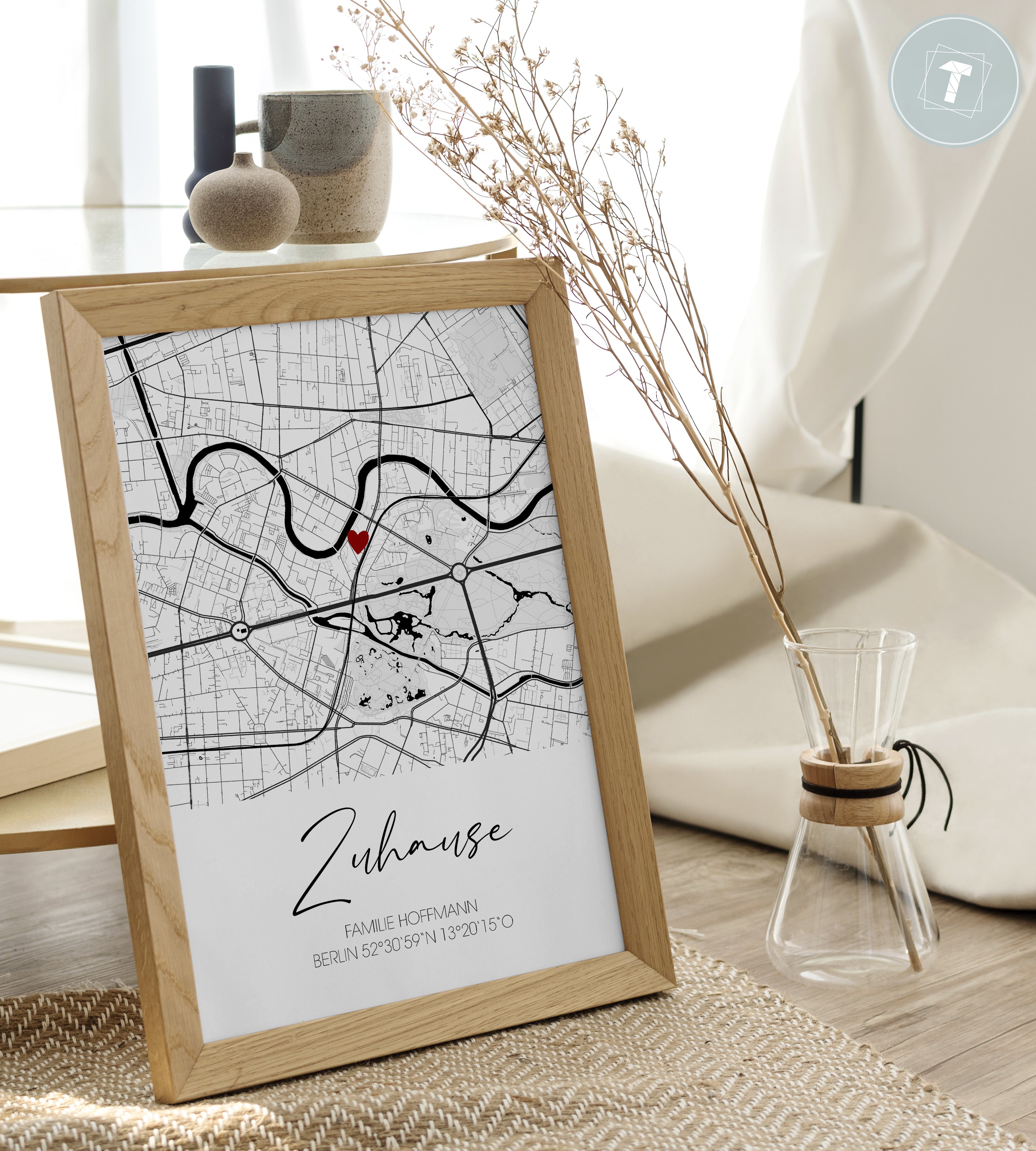 Koordinatenposter "Zuhause" mit Stadtkarte