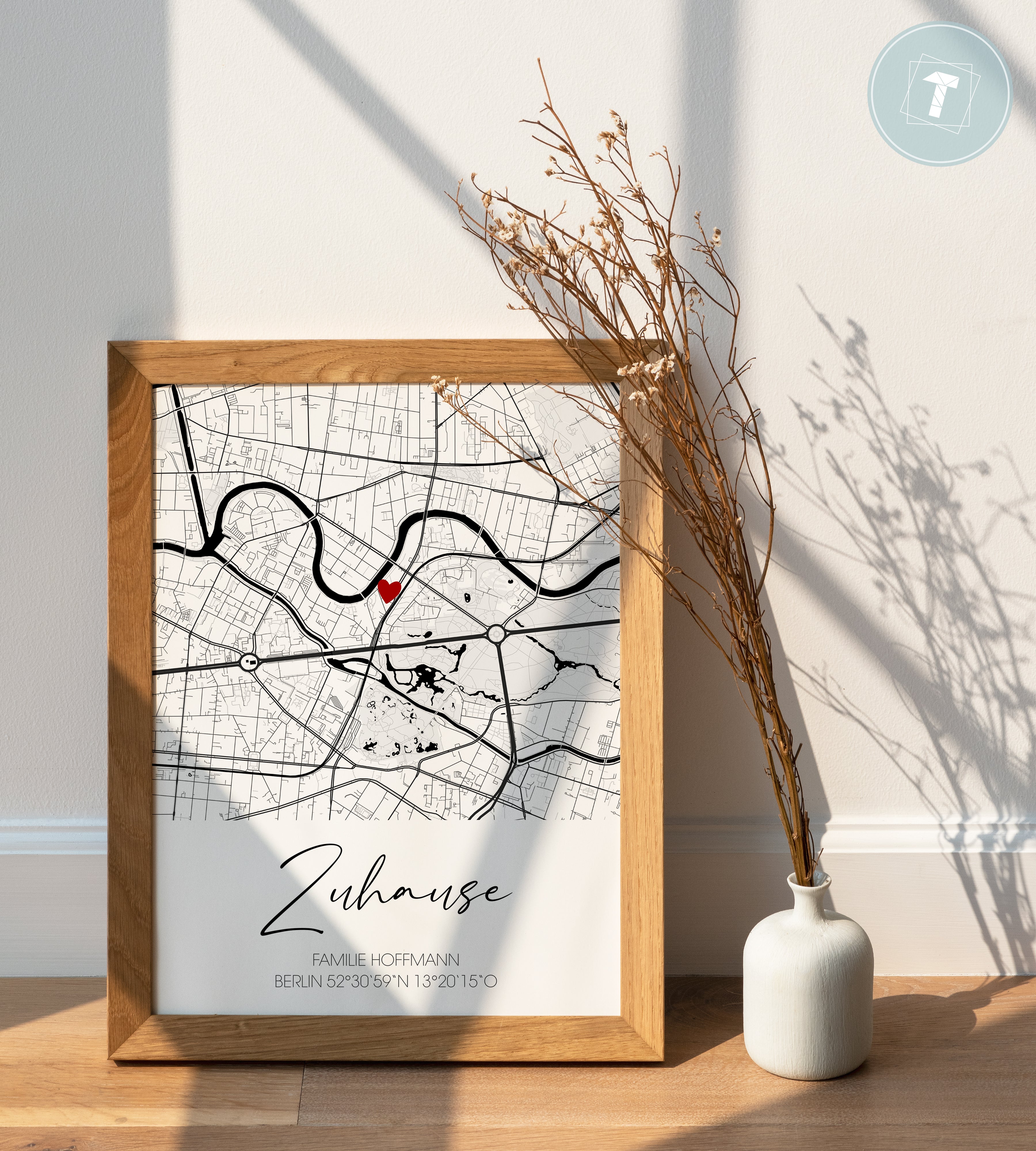 Koordinatenposter "Zuhause" mit Stadtkarte