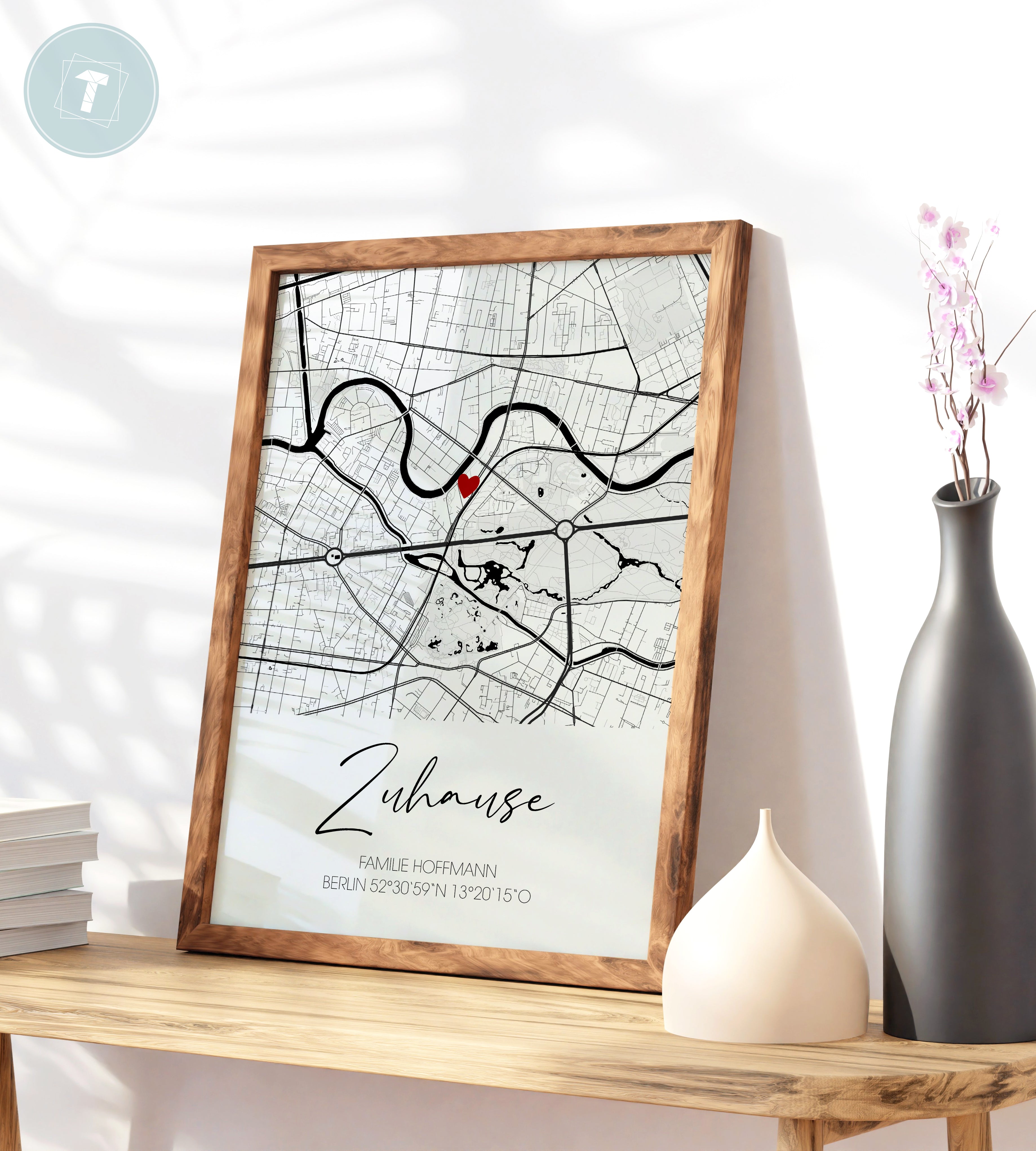 Koordinatenposter "Zuhause" mit Stadtkarte