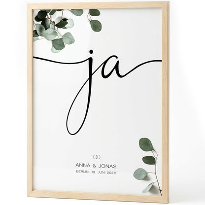 "Ja"-Poster zur Hochzeit mit Namen und Datum – personalisiert