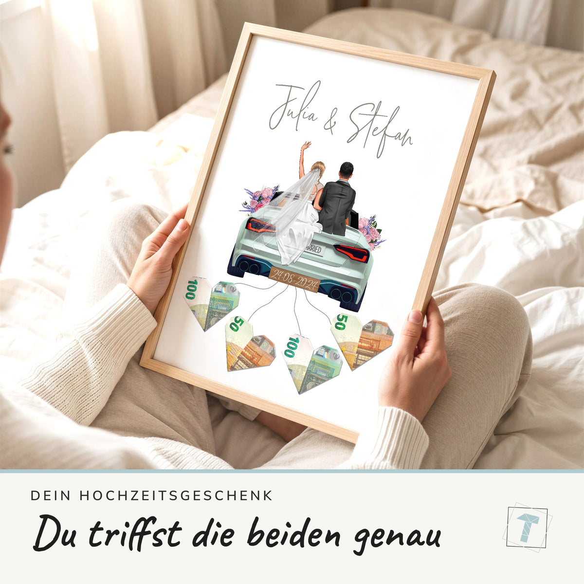 Personalisiertes Geldgeschenk - Brautpaar in Hochzeitsauto "New Car"