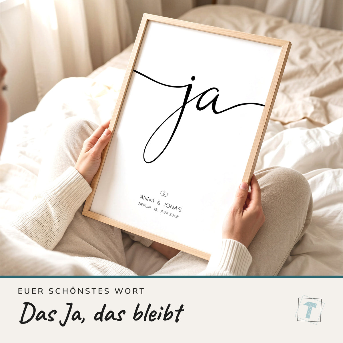 "Ja"-Poster zur Hochzeit mit Namen und Datum – personalisiert