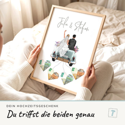 Personalisiertes Geldgeschenk - Brautpaar in Hochzeitsauto "Old Car"