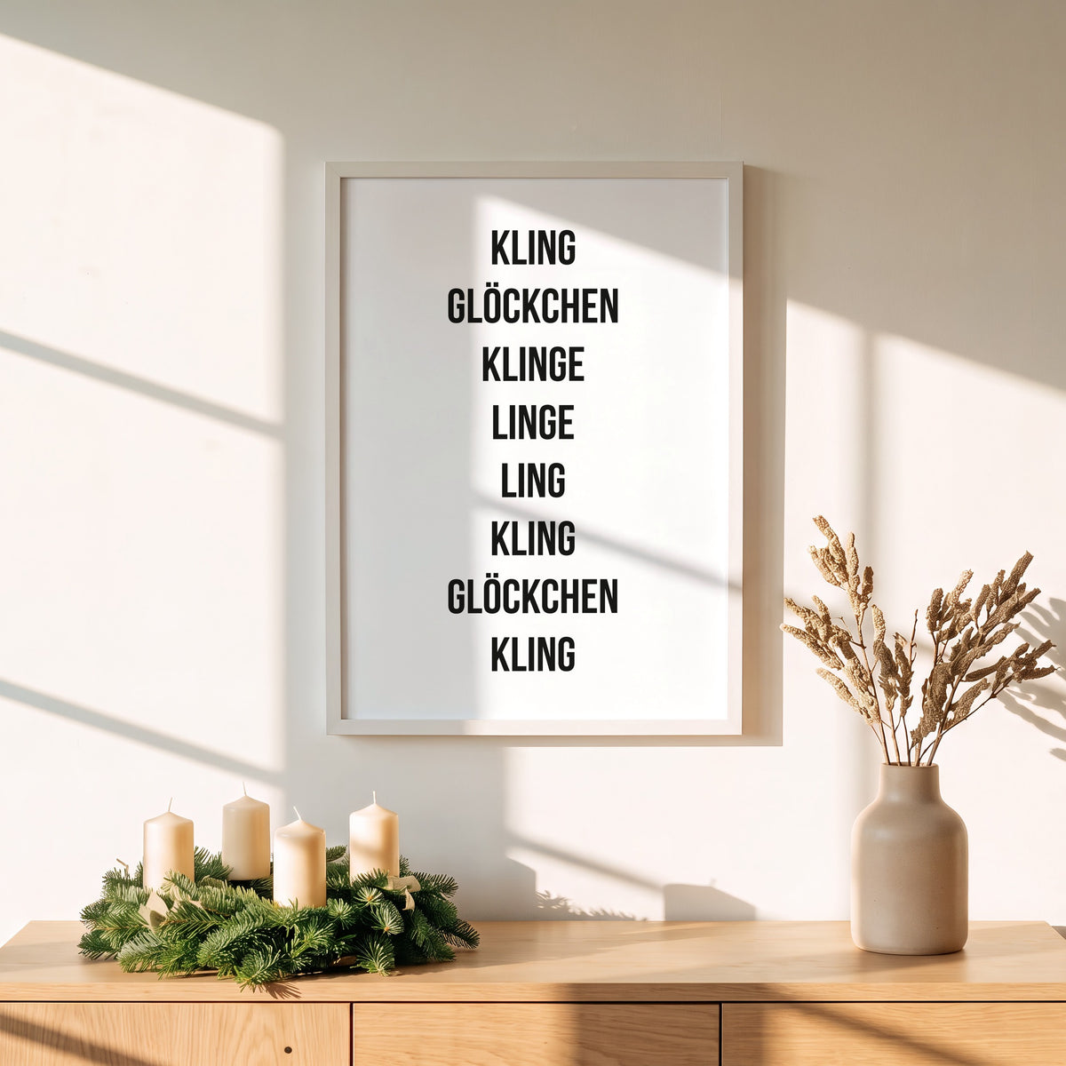 Weihnachtsposter Kling Glöckchen über einem Adventskranz