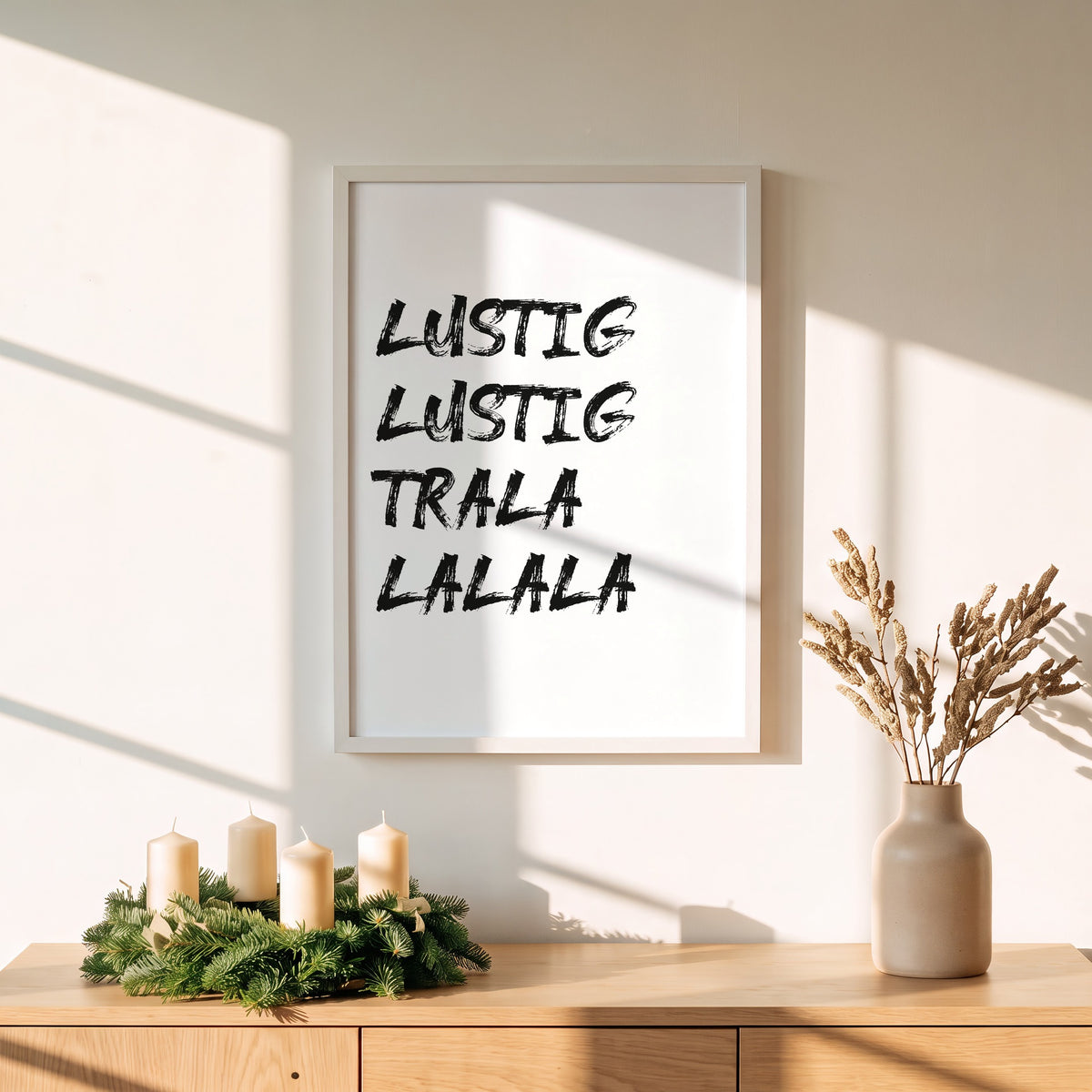 Weihnachtsposter Lustig Lustig über einem Adventskranz