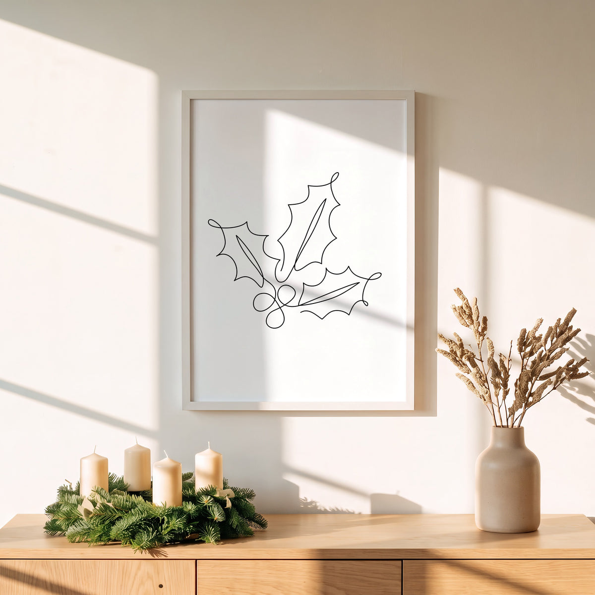Weihnachtsposter One Line über einem Adventskranz
