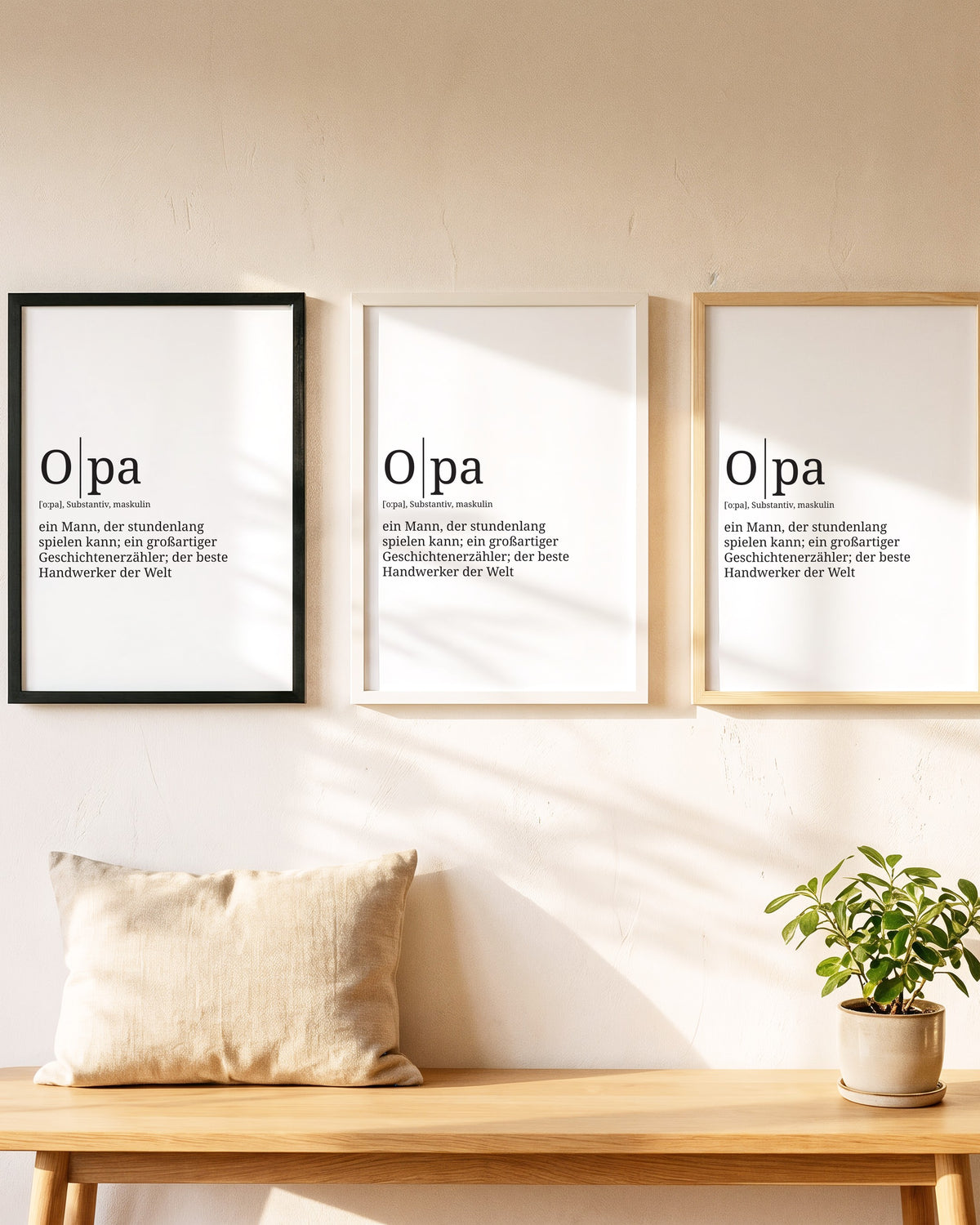 Definition Poster Opa in Holzrahmen Schwarz, Weiß und Natur hell
