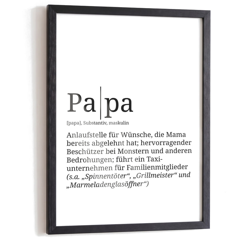 Papa als Definition Poster im schwarzen Holzrahmen