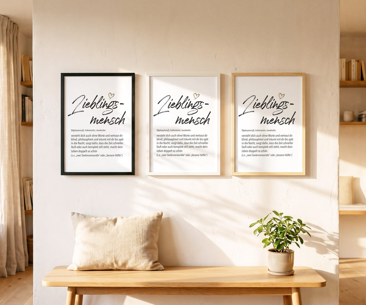 Herz Definition Poster in drei Holzrahmen