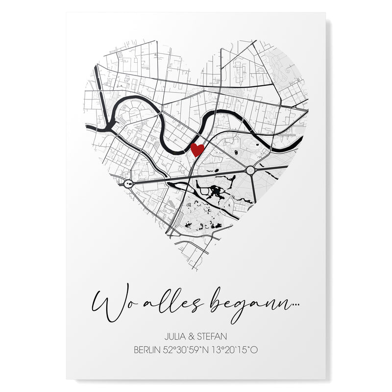 Karten-Poster in Herzform - "Wo alles begann"
