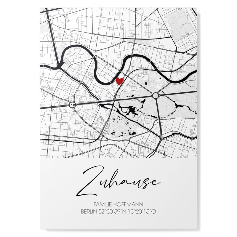 Koordinatenposter "Zuhause" mit Stadtkarte