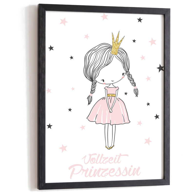 Kinderposter Vollzeitprinzessin im schwarzen Holzrahmen