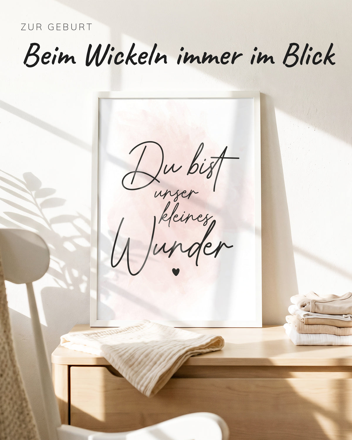 Kinderposter Du bist unser kleines Wunder rosa im Kinderzimmer