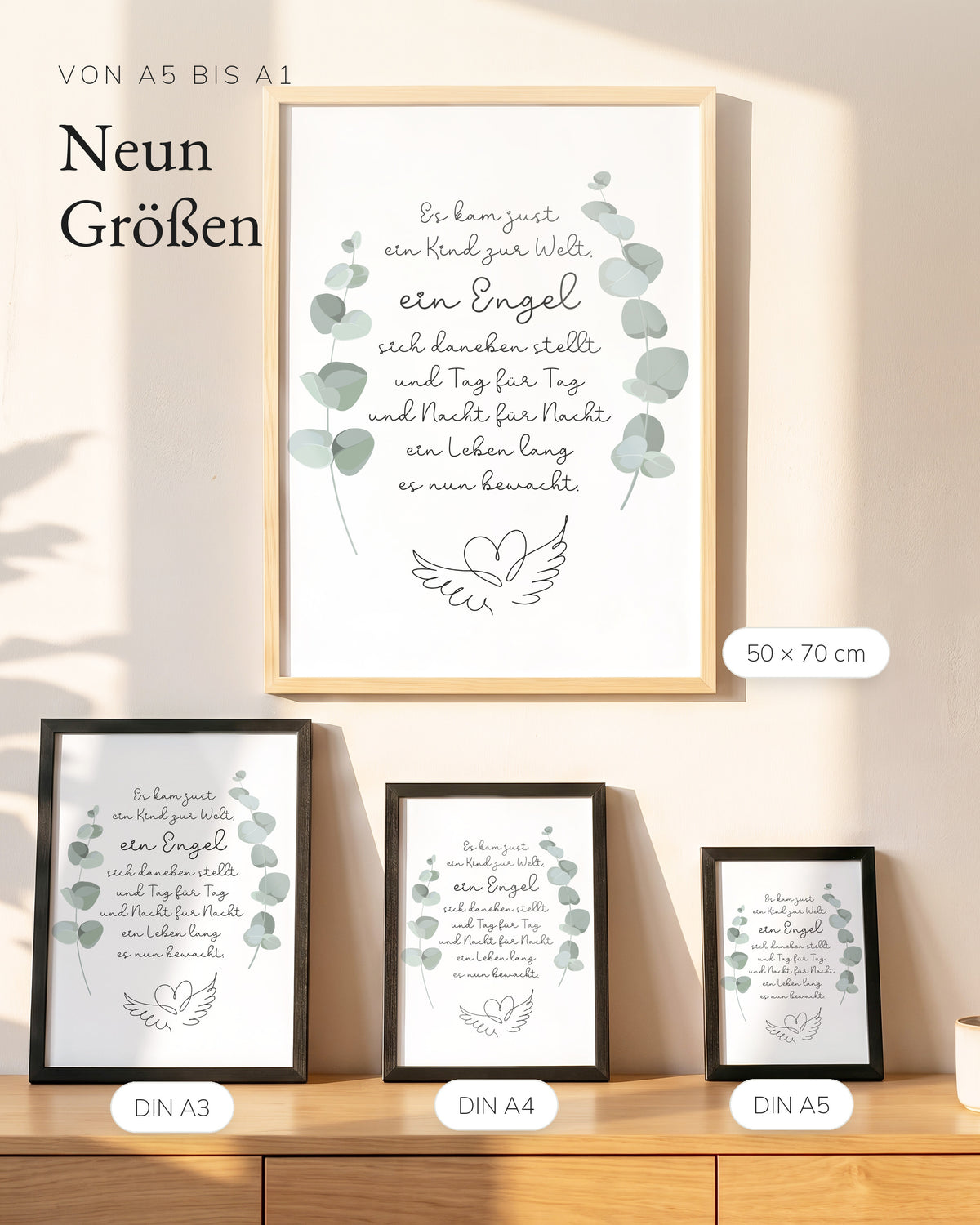 Kinderposter Schutzengel in vier Größen an der Wand