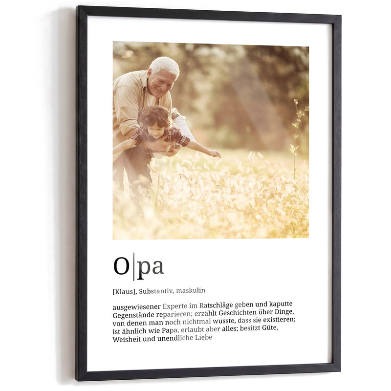 Opa – Poster im schwarzen A3-Echtholzrahmen auf weißem Hintergrund