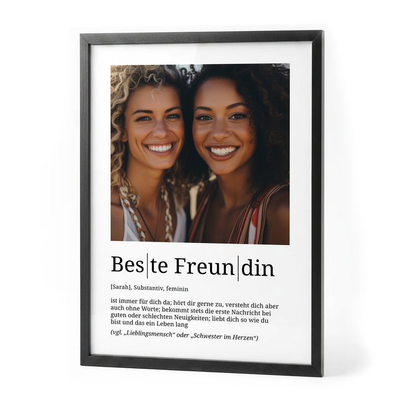 Beste Freundin: Definitionsposter mit eigenem Foto, gerahmt