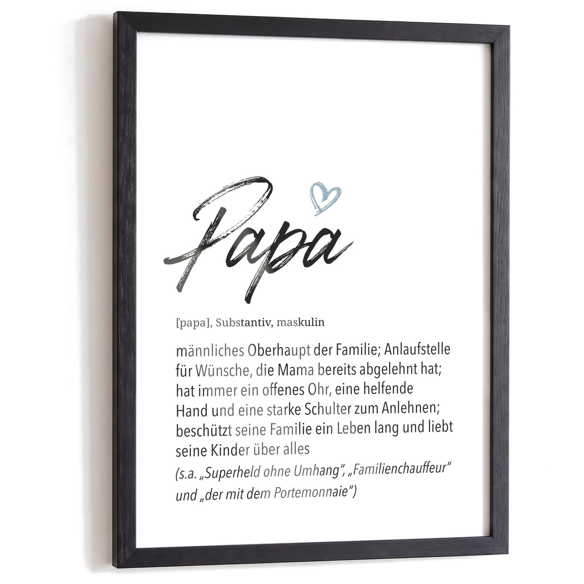 Herz Definition Papa: Poster im schwarzen Holzrahmen