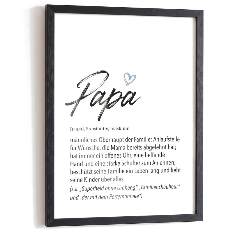 Herz Definition Papa: Poster im schwarzen Holzrahmen
