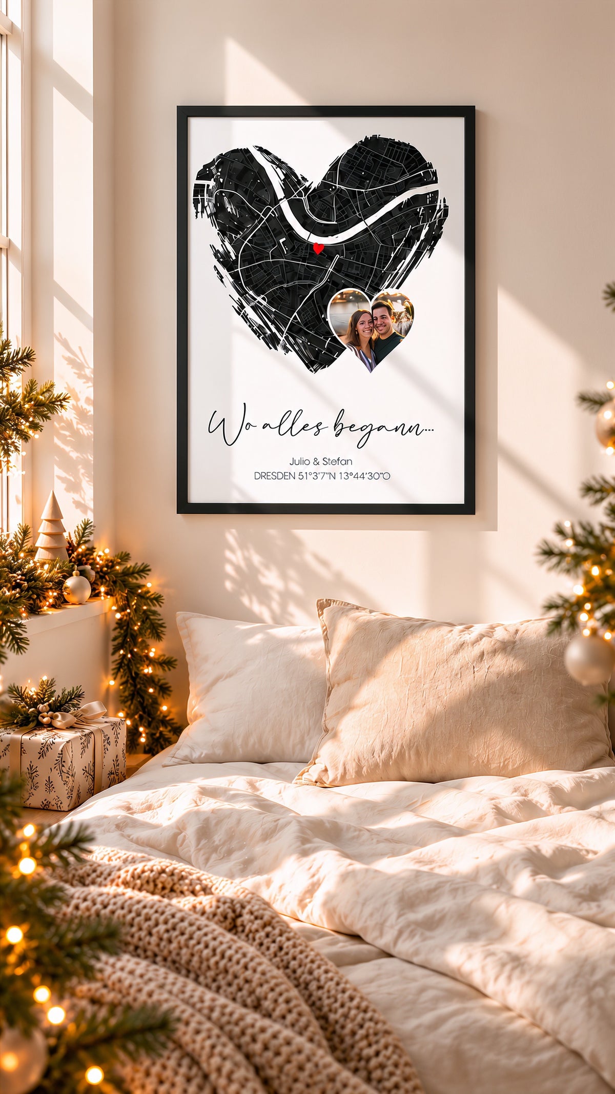 Herz-Kartenposter mit Foto im schwarzen Rahmen zur Weihnachtszeit