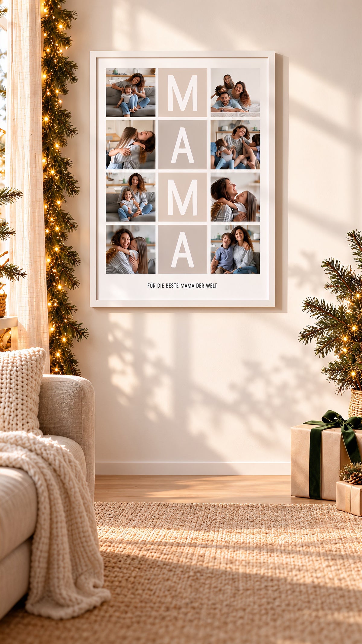 MAMA-Fotocollage im weißen Rahmen mit weihnachtlicher Dekoration