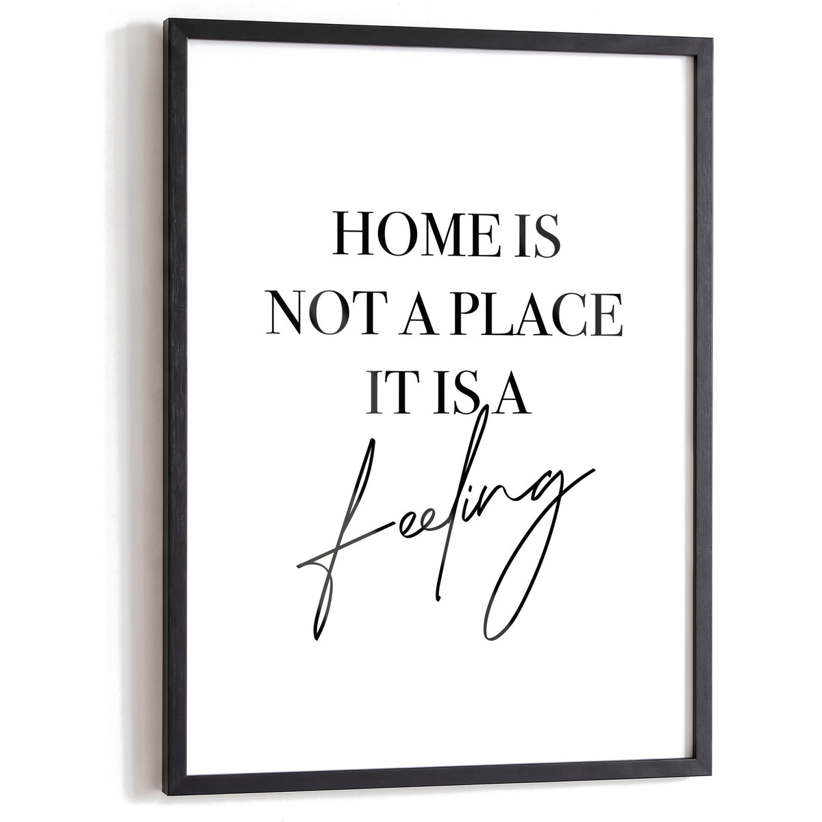 Spruchposter Home is not a place im schwarzen Holzrahmen