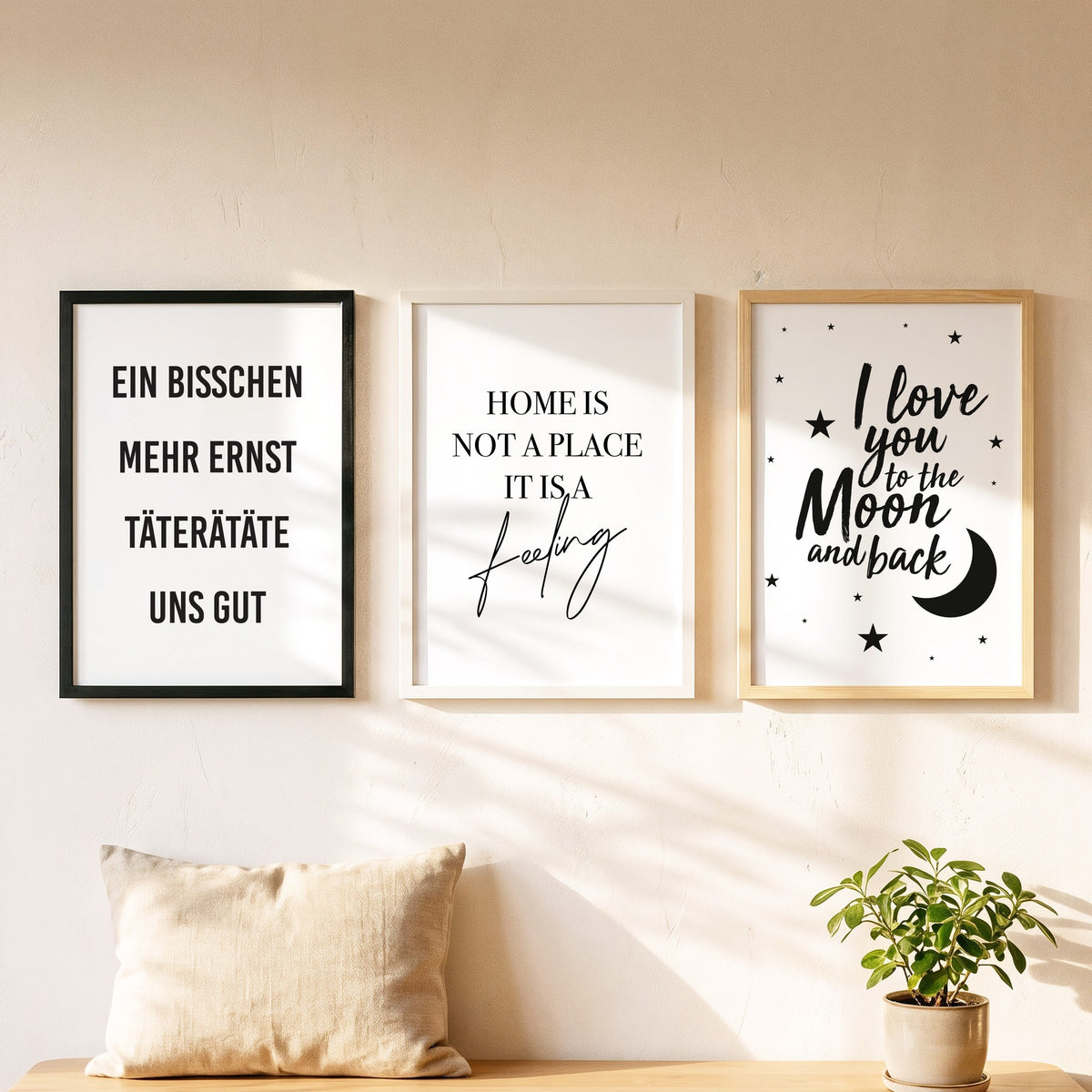 Spruchposter Home is not a place als Bilderwand mit weiteren Motiven