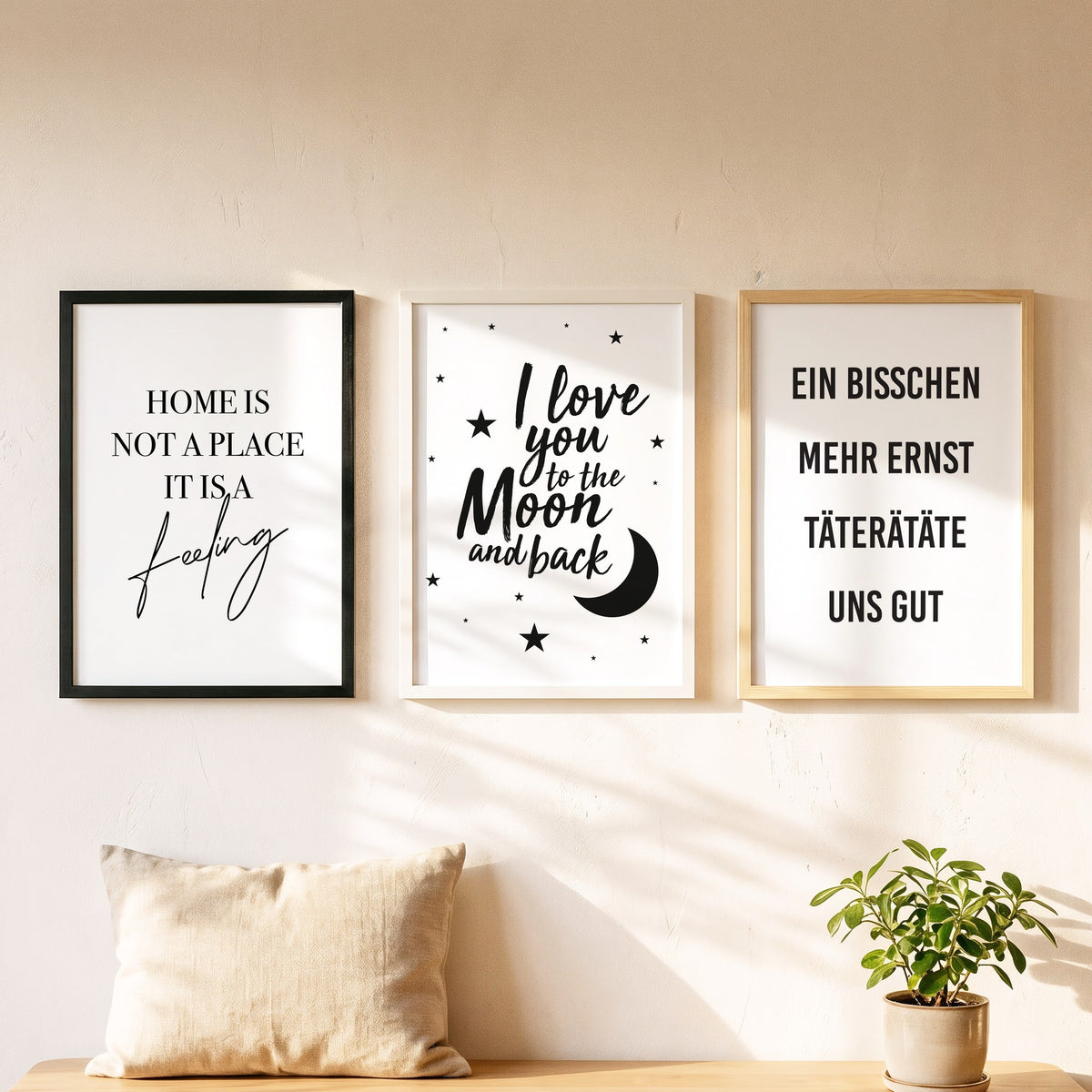 Spruchposter I love you to the moon and back als Bilderwand mit weiteren Motiven