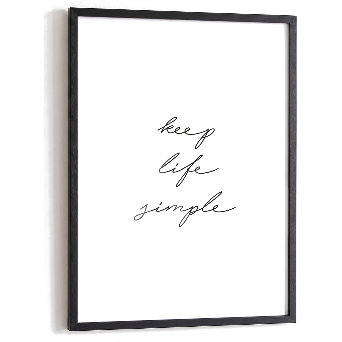 Spruchposter Keep life simple im schwarzen Holzrahmen
