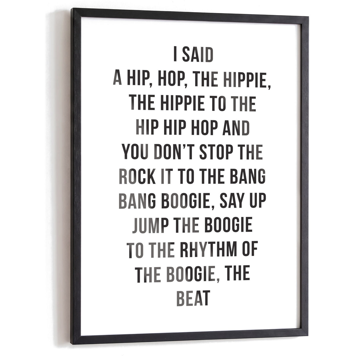 Spruchposter Hip Hop im schwarzen Holzrahmen