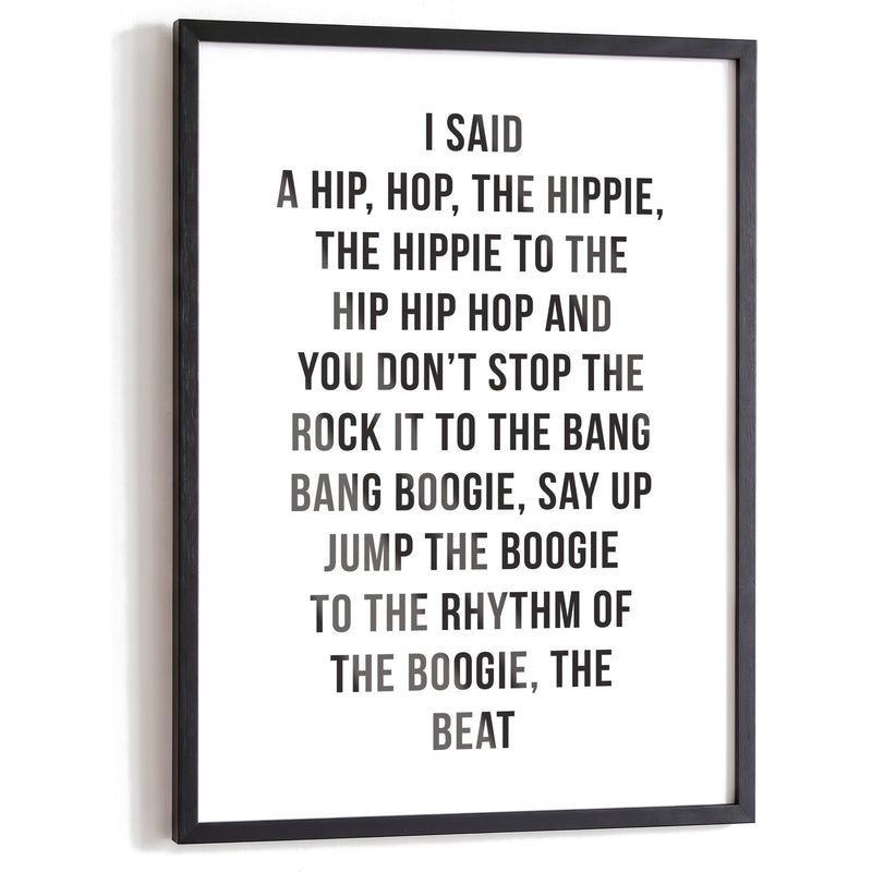 Spruchposter Hip Hop im schwarzen Holzrahmen